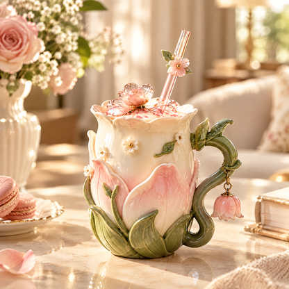 Blushing Blossom Floral Ceramic Mug