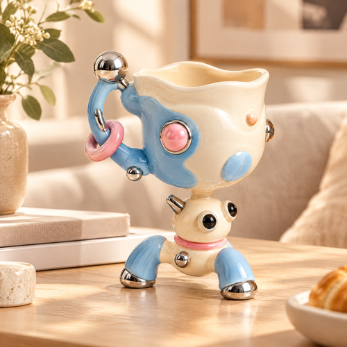Playful Robot Sculptural Ceramic Mug
