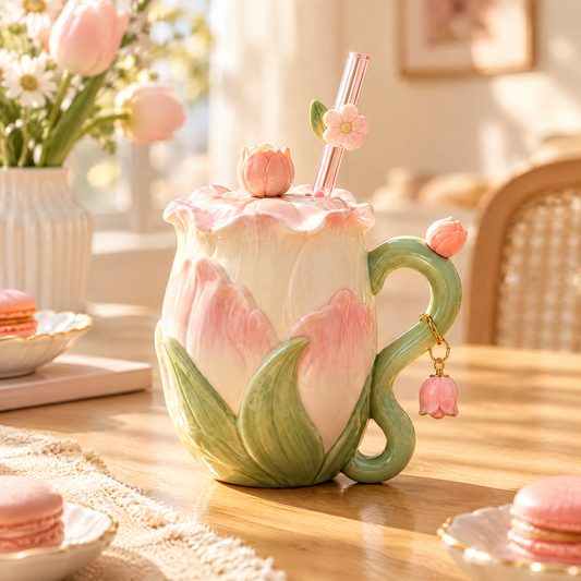 Blushing Tulip Garden Ceramic Mug