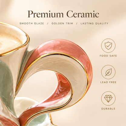 Sculpted Ribbon Ceramic Coffee Cup & Saucer