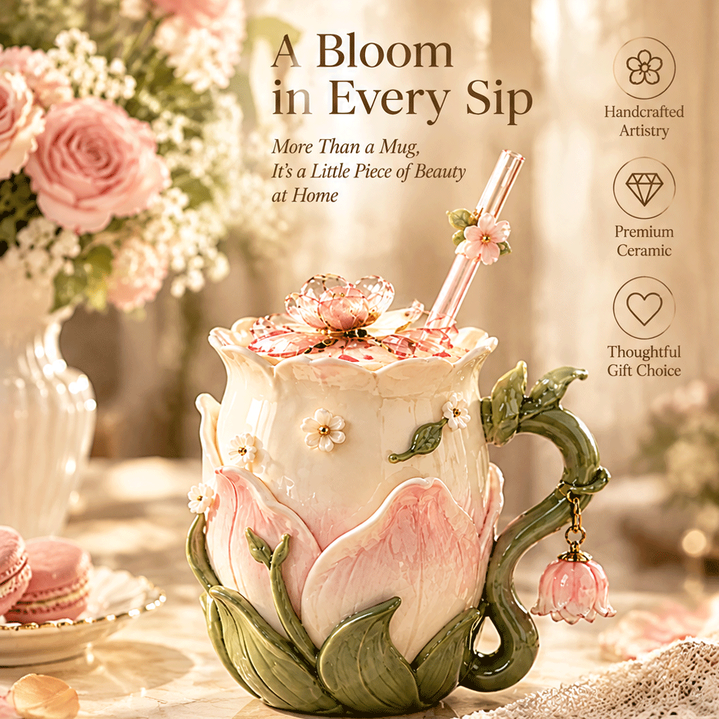 Blushing Blossom Floral Ceramic Mug