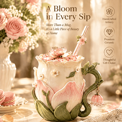 Blushing Blossom Floral Ceramic Mug