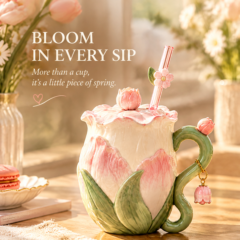 Blushing Tulip Garden Ceramic Mug