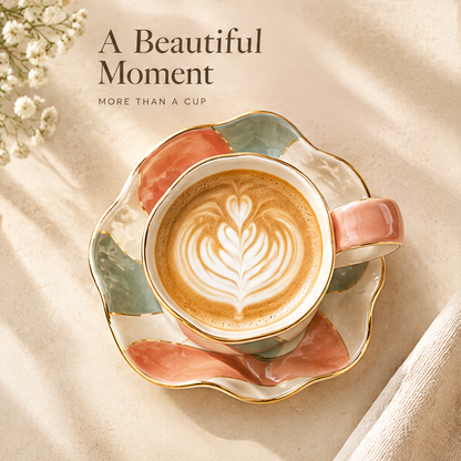 Sculpted Ribbon Ceramic Coffee Cup & Saucer