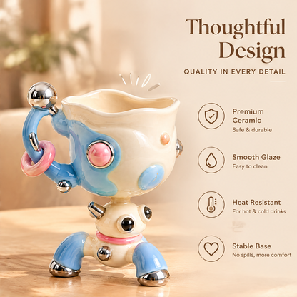 Playful Robot Sculptural Ceramic Mug