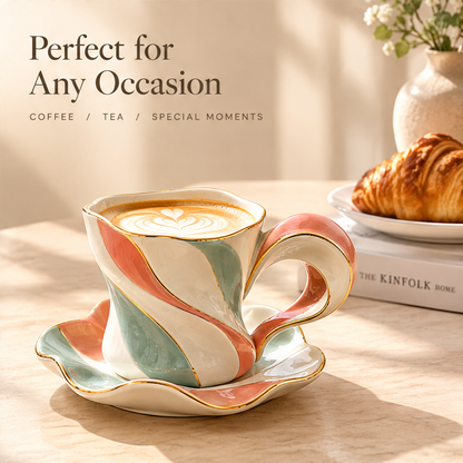 Sculpted Ribbon Ceramic Coffee Cup & Saucer