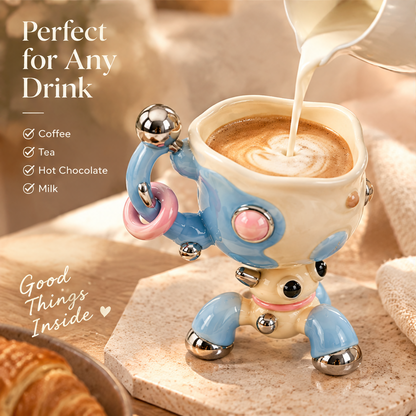 Playful Robot Sculptural Ceramic Mug