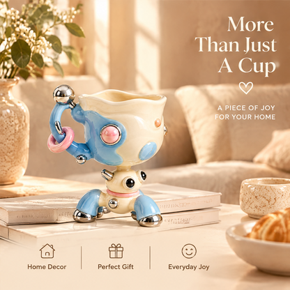Playful Robot Sculptural Ceramic Mug