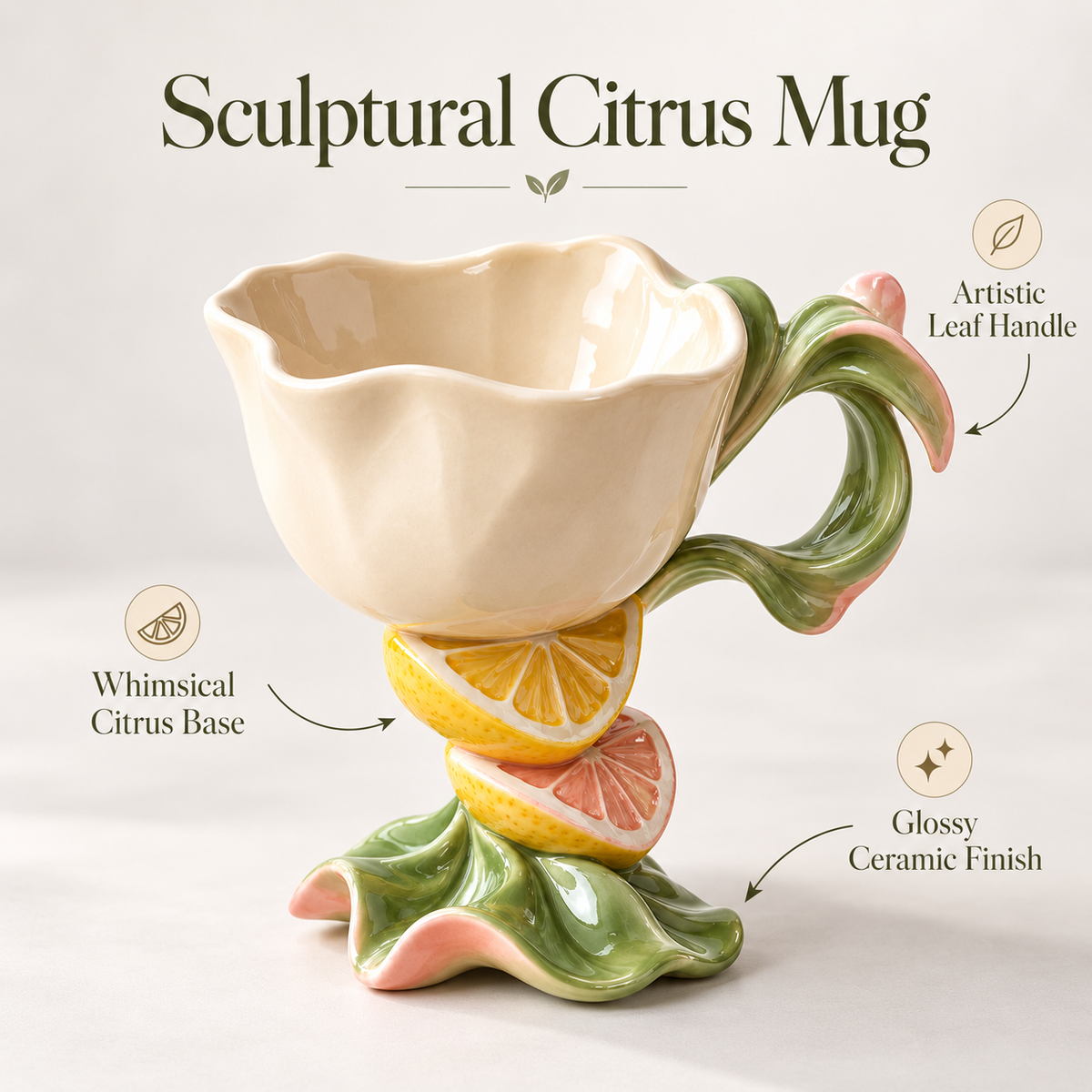 Citrus Bloom Sculptural Ceramic Coffee Mug