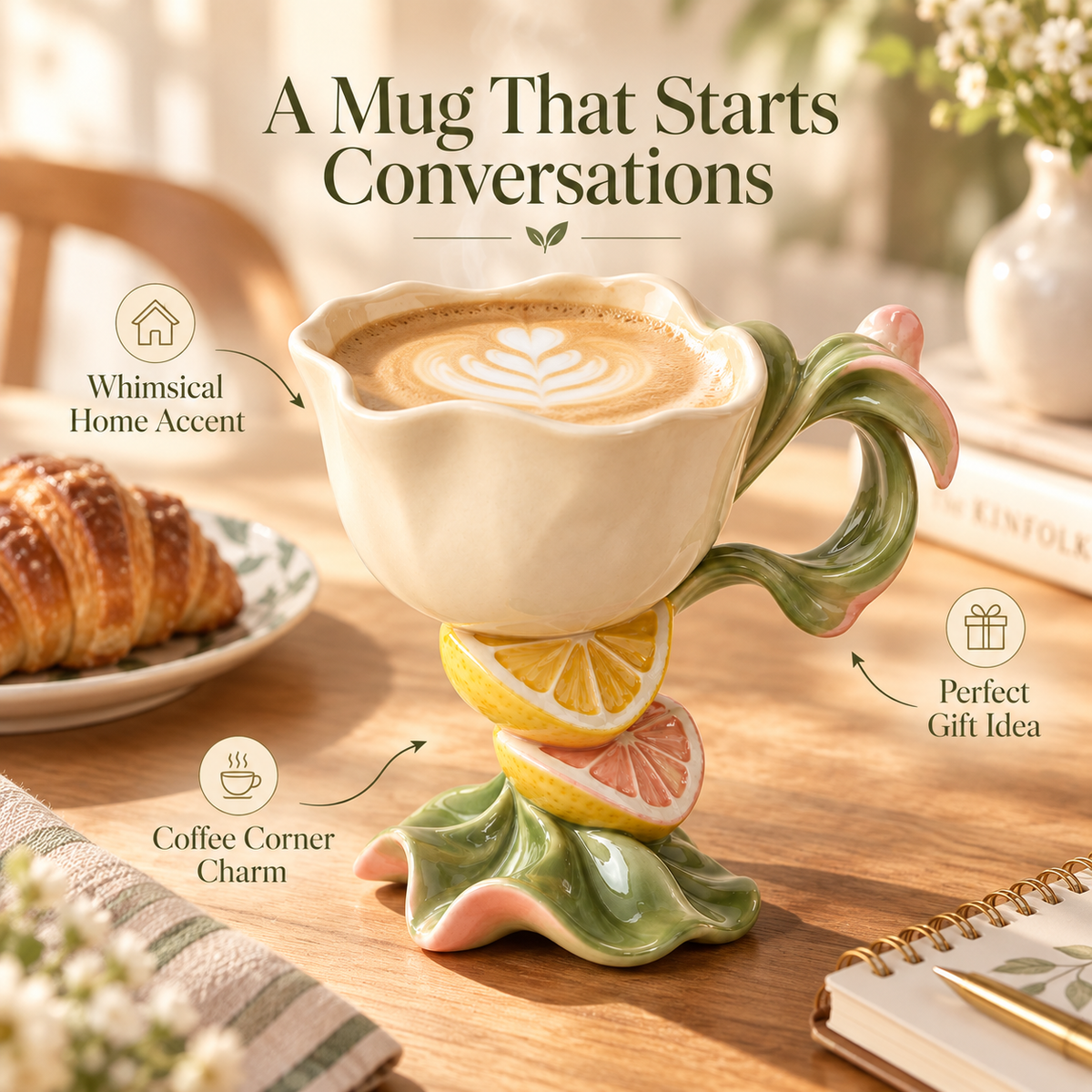 Citrus Bloom Sculptural Ceramic Coffee Mug