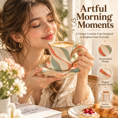 Sculpted Ribbon Ceramic Coffee Cup & Saucer