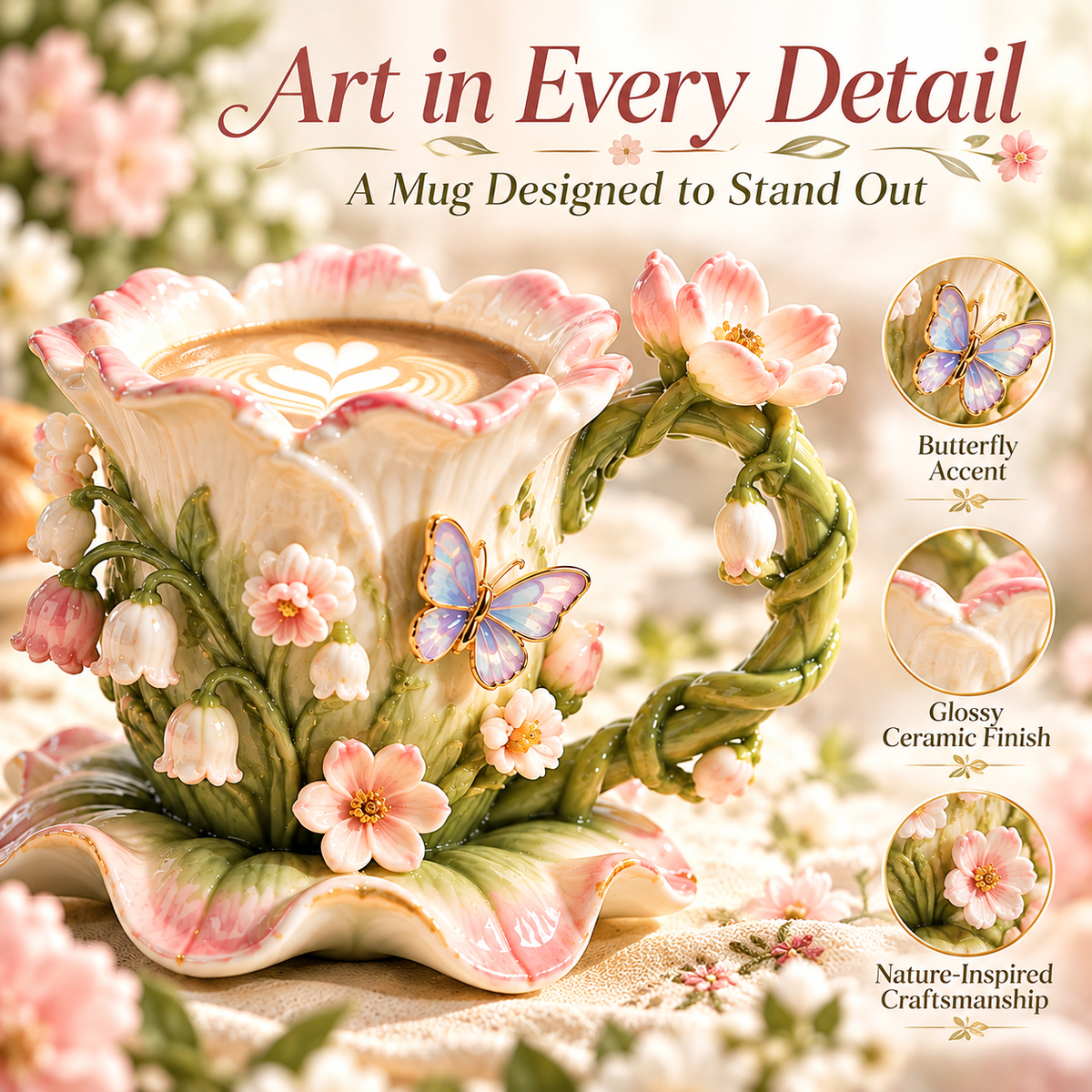 Enchanted Garden Floral Ceramic Coffee Mug